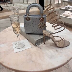 Christian Dior Pale Blue Ostrich Lady Dior Bag